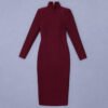 Harmoni Burgundy Long Sleeve Bandage Dress - Image 2