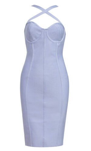 Jaliyah Light Blue Halter Bustier Structured Midi Dress