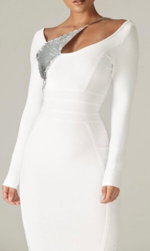 Londyn White Long Sleeve Midi Dress