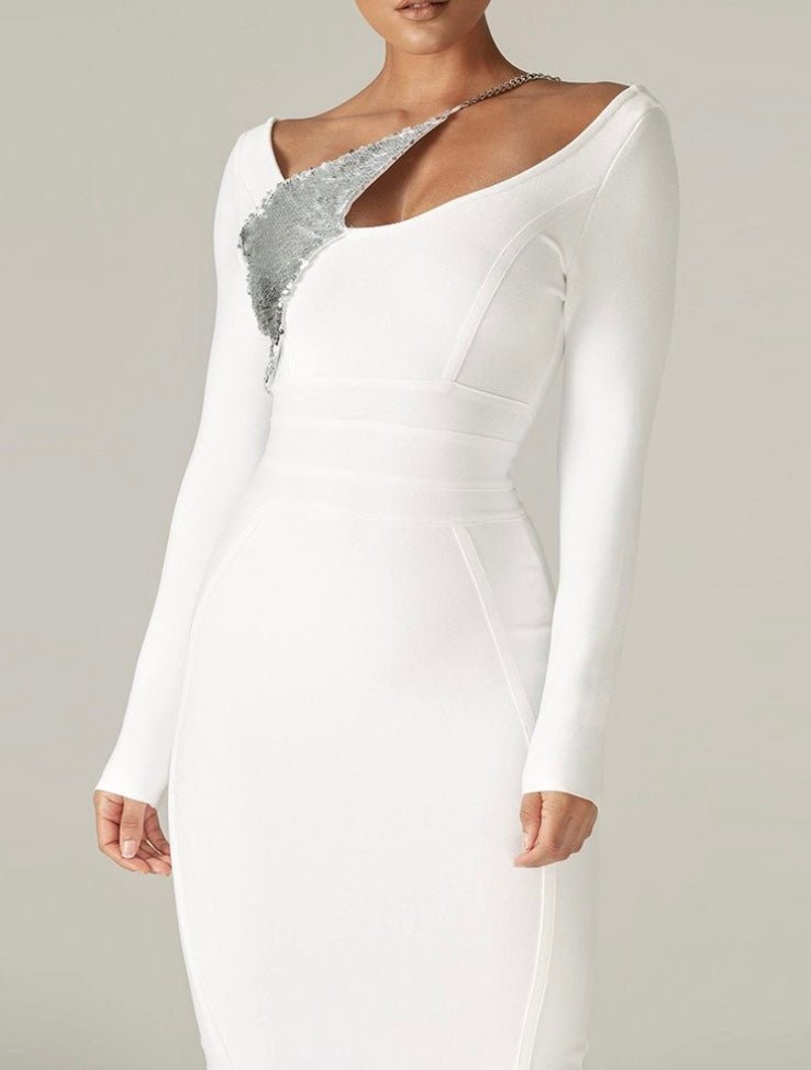 Londyn White Long Sleeve Midi Dress