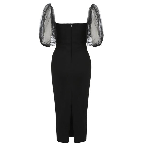 Georgia Black Sparkly Short Puff Sleeve Midi Dress - Image 6