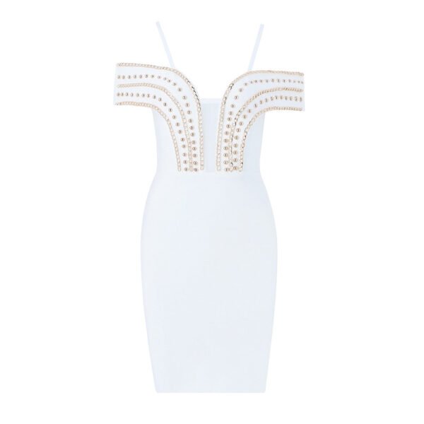 Malysa White Mini Metal Studded Bandage Dress - Image 3