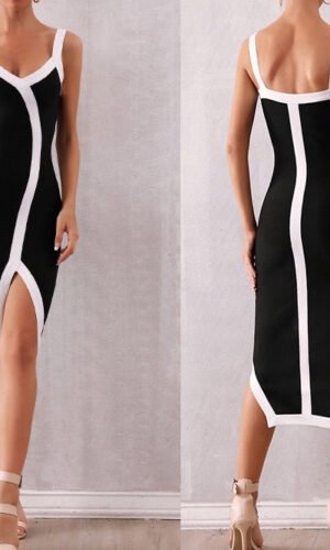 Stephani Spaghetti Strap Midi Dress - Black White