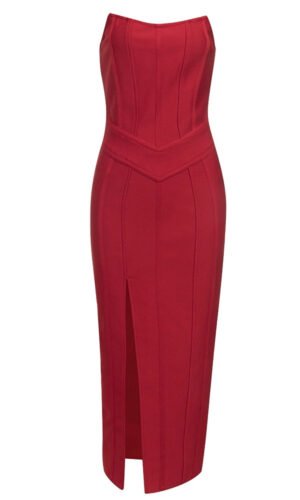 Adrianna Strapless Red Structured Midi Dress