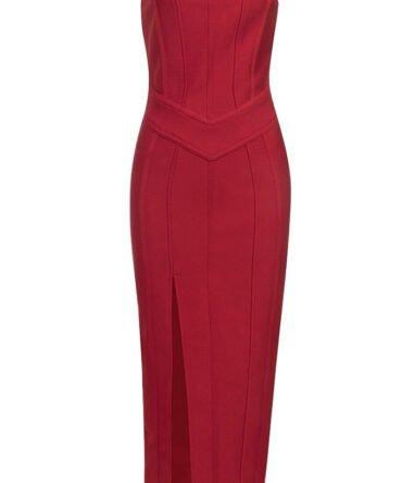 Adrianna Strapless Red Structured Midi Dress