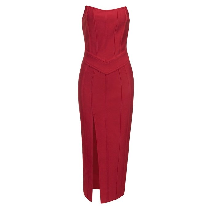 Adrianna Strapless Red Structured Midi Dress