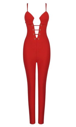 Raven Red Tie Hollow out Sleeveless Jumpsuit