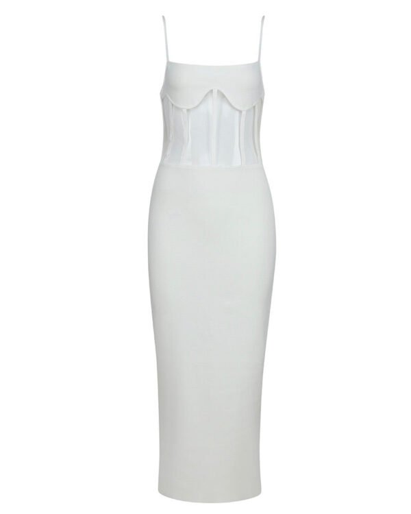 Valery White Mesh Strap Midi Dress