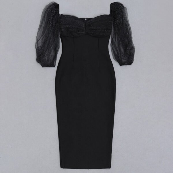 Georgia Black Sparkly Short Puff Sleeve Midi Dress - Image 7