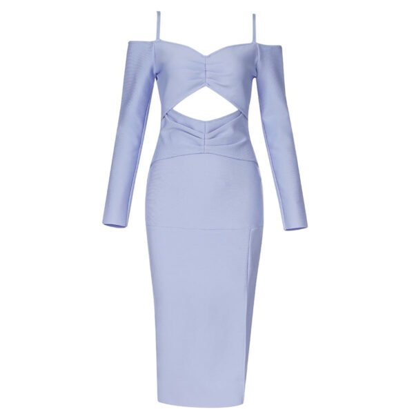 Adalee Long Sleeve Off Shoulder Ligth Blue Midi Dress