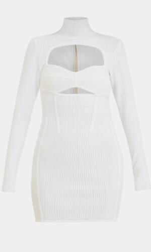 Amabella White Long Sleeve Mini Dress