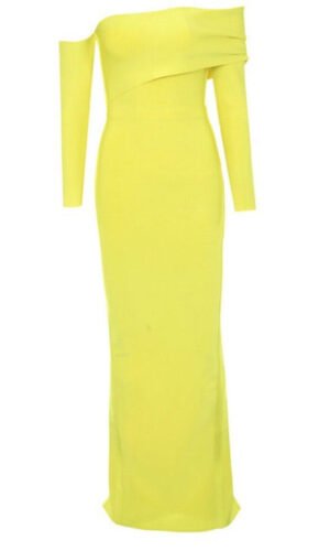 Navi Yellow Off Shoulder Long Sleeve Bandage Dress