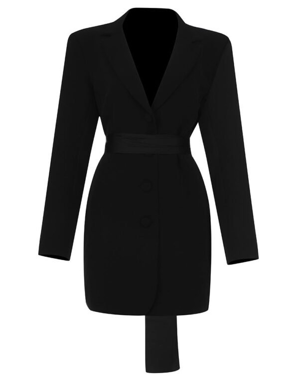 Karina Black Long Sleeve Open Back Mini Blazer Dress - Image 2