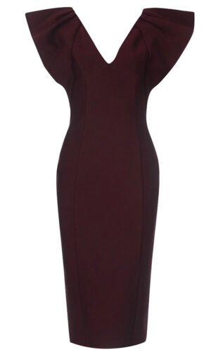 Jade Burgundy Ruffle Sleeve Dress
