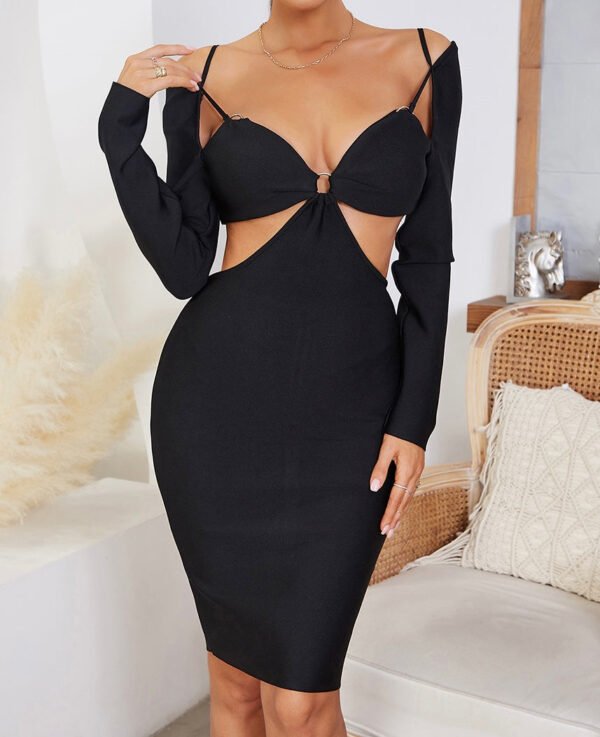 Cassidy Strappy Cut Out Long Sleeve Midi Black Dress - Image 10