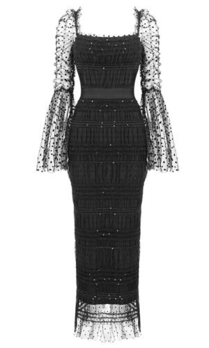 Myla Black Lace Long Sleeve Midi Dress