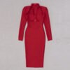 Angelique Red Halter Bustier Long Sleeve Midi Dress - Image 4