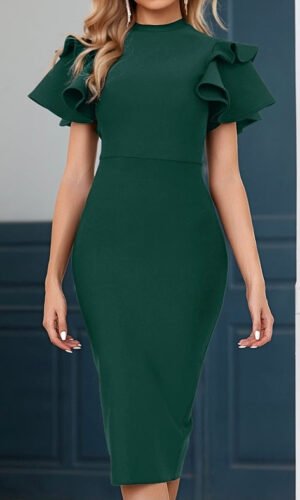 Rylee Green Ruffle Sleeve Midi Dress