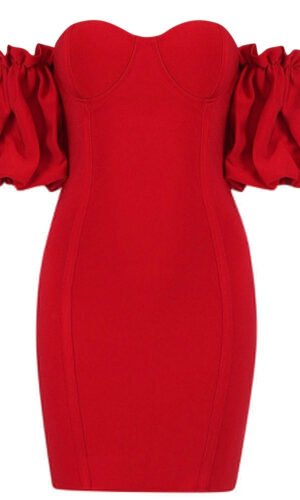 Harleen Red Mini Puff Sleeve Off Shoulder Dress