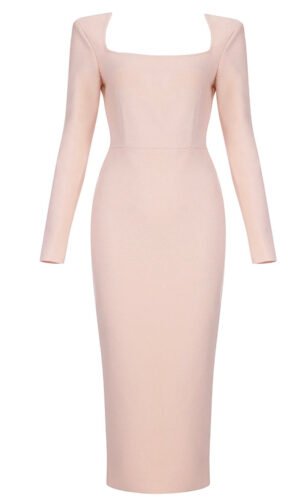 Jamila Linght Pink Long Sleeve Midi Dress