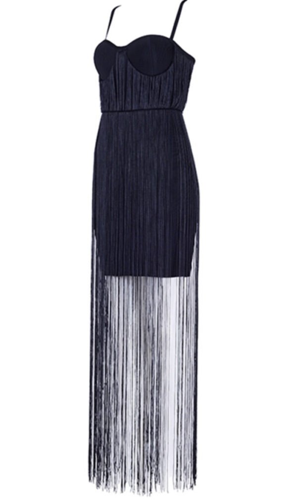 Maia Black Fringe Dress - Image 2