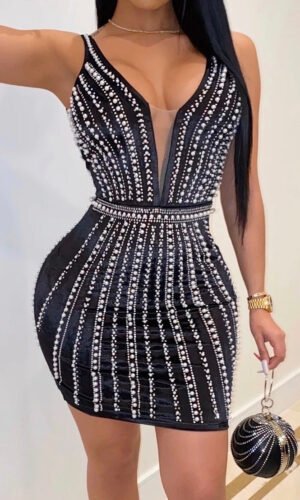 Ruth Black Pearl Detail Mini Dress