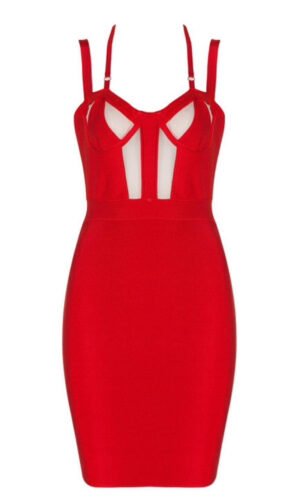 Danila Red Mesh Bustier Bandage Dress