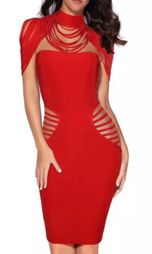 Hazel Red Collar Detail Bandage Dress