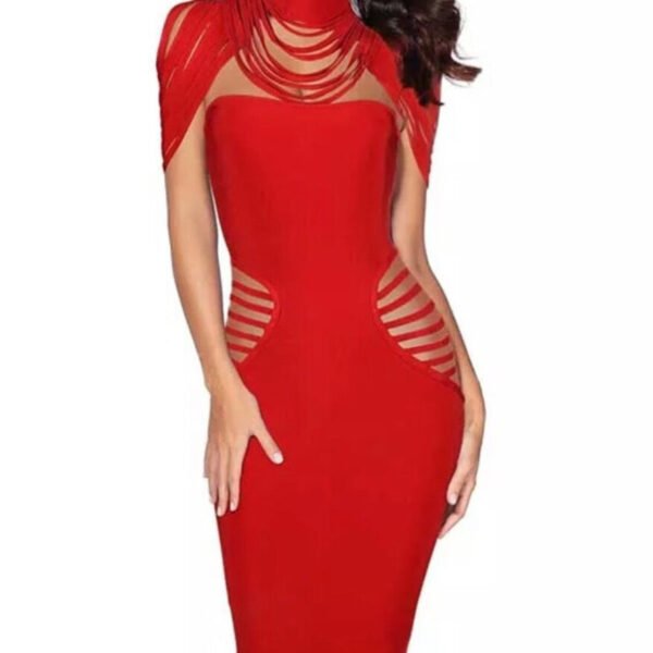 Hazel Red Collar Detail Bandage Dress