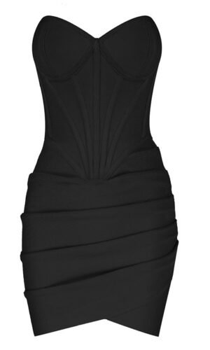 Maisie Strapless Bustier Draped Mini Dress - Black