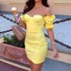 Siena Yellow Puff Sleeve Mini Dress