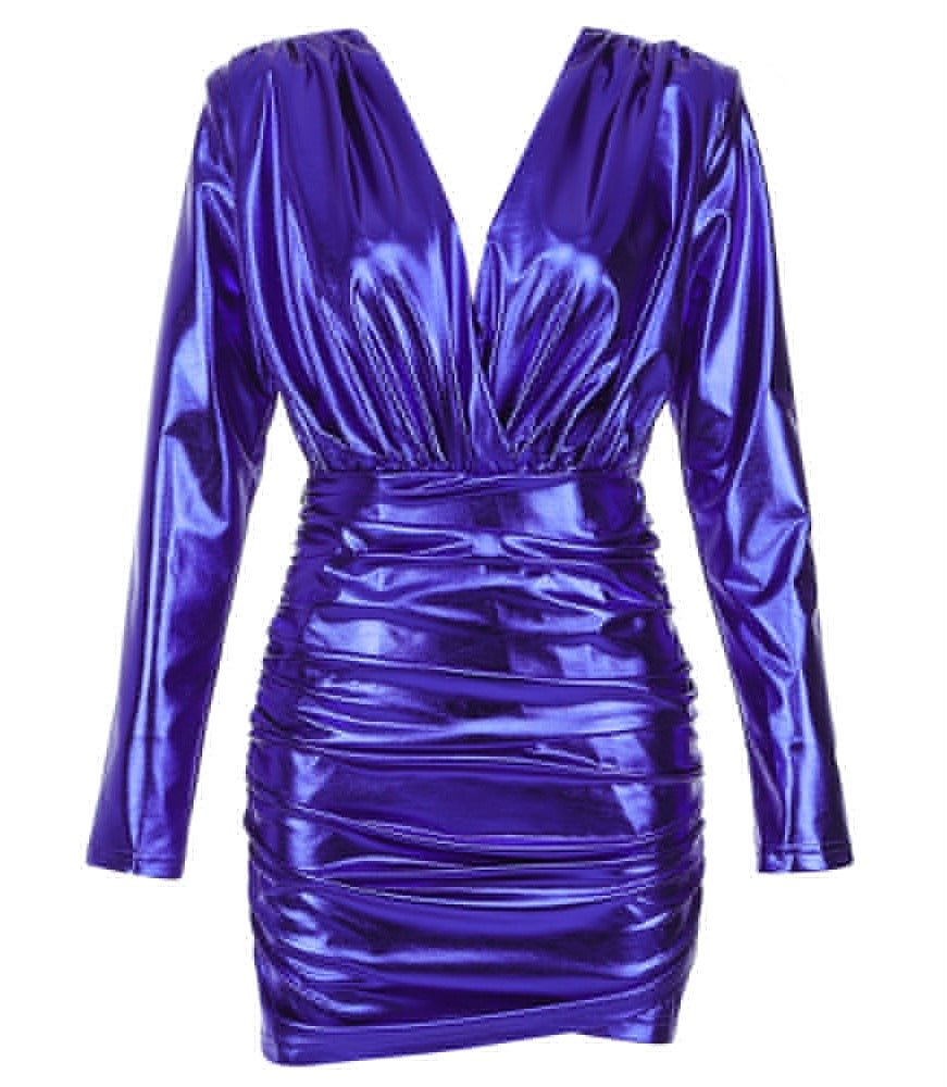 Mila Blue Long Sleeve Mini Metallic Dress