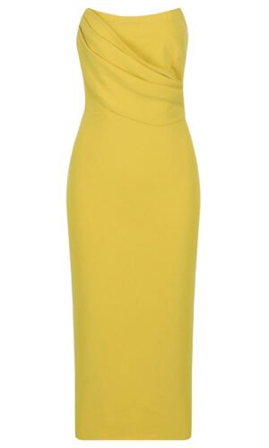 Michaela Strapless Midi Yellow Dress
