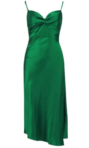 Natasha Green Sleeveless Midi Satin Dress