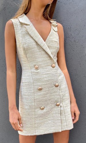 Kamila Cream Sleeveless V Neck Mini Dress
