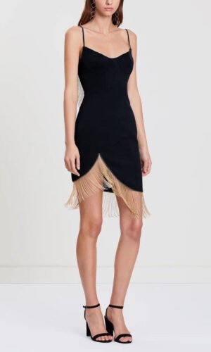 Caitlin Black Gold Tassel Bandage Dress