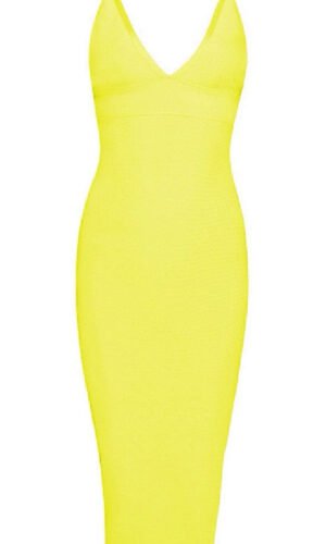 Angelia Sexy Neckline Bandage Dress - Yellow