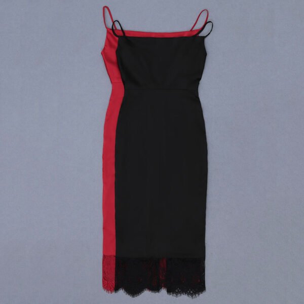 Laney Red Spaghetti Strap Midi Dress with Lace Hem - Image 2