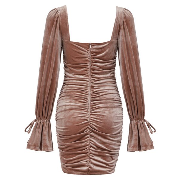 Kaelie Long Sleeve Brown Draped Mini Dress - Image 12