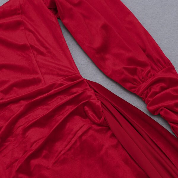 Maya Velvet Red Long Puff Sleeve Draped Mini Dress - Image 9