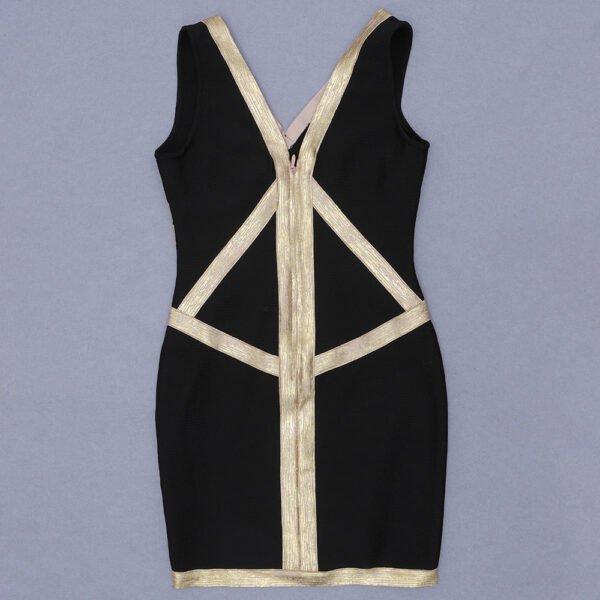 Kendall Black Gold Foil Print Trim Mini Dress - Image 6