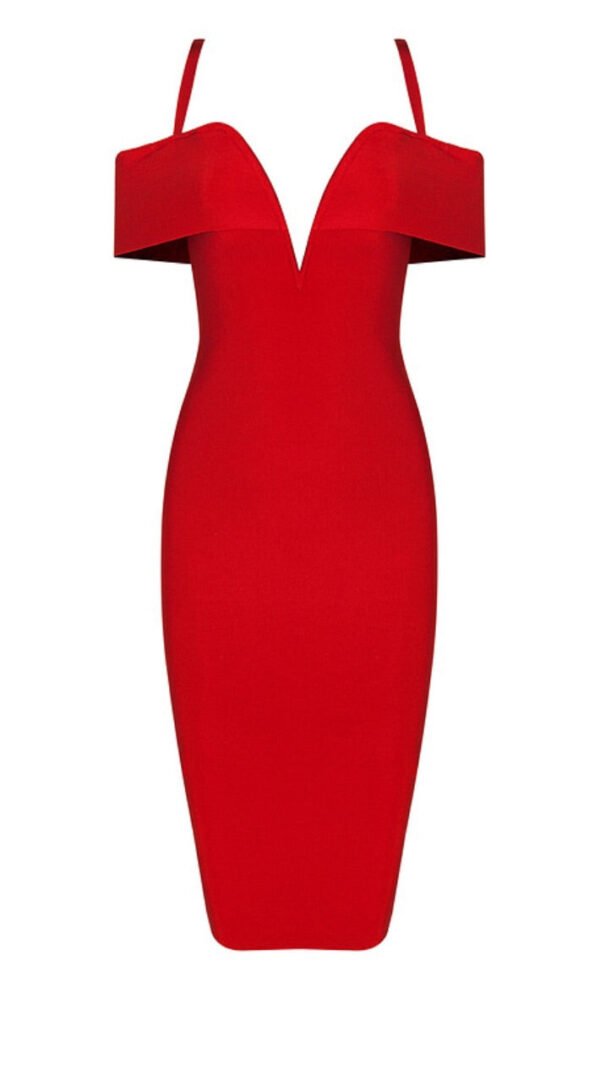 Hayley Red Sexy Neckline Dress - Image 4