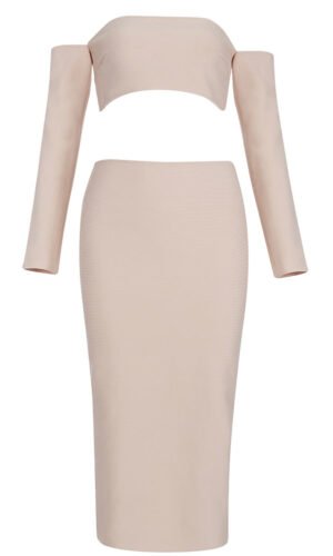 Sawyer Beige Off Shoulder Cut Out Midi Dress