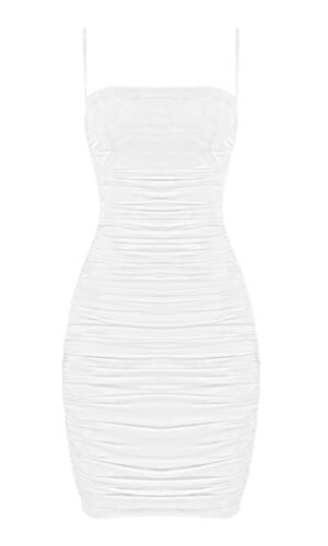 Galia White Spaghetti Strap Mini Mesh Dress