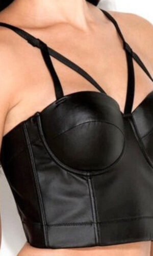 Xenia Black Faux Leather Strap Bustier