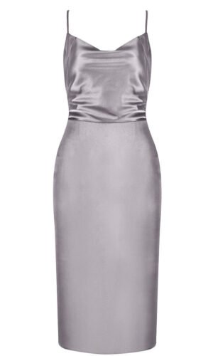 Hadleigh Sliver Satin Backless Midi Dress