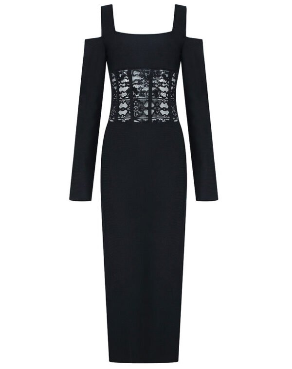 Lexi Black Long Sleeve Lace Insert Midi Dress