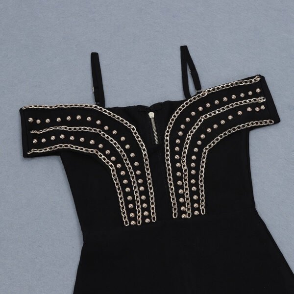 Malysa Black Mini Metal Studded Bandage Dress - Image 3