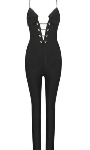Raven Black Tie Hollow out Sleeveless Jumpsuit
