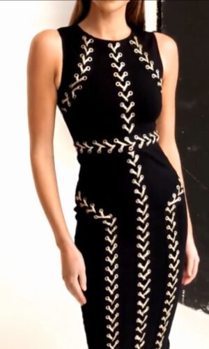 Paulina Black Sleeveless Midi Dress with Lace Up